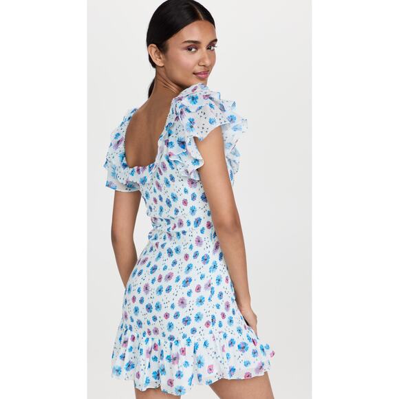 LoveShackFancy Smocked Kodie Mini Dress Purple Blue Floral Ruffle Sleeve Small - Picture 3 of 15